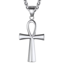 Richsteel Stainless Steel Egyptian Cross Necklace for Men Boys Religious Amulet Horus Eye Chain Ankh Jewellery for Birthday Father's Day, Stainless Steel, No Gemstone