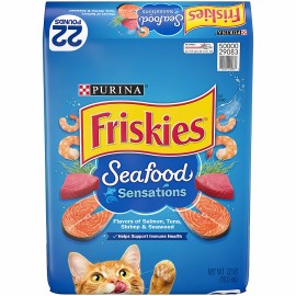 Purina Friskies Seafood Sensations Adult Dry Cat Food Salmon, Tuna, Shrimp  - 22 Lbs Bag