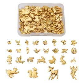 Cheriswelry 135pcs Resin Fillers Nail Art Decoration Flower Animals Shape Cabochons Golden Tiles Rabbit Butterfly Accessories for DIY Resin Jewelry Making