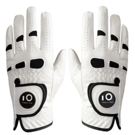 FINGER TEN Golf Gloves Mens Left and Right Hand All Weather Grip Cabretta Leather Weathersof Value Pair, Golf Gloves for men Rain Grip Breathable Wear Resistant (Beige, M)