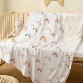 Knirose Fluffy-backed Swaddle Blankets Baby Double Layer Muslin 100% Cotton Front Nursery Plush Dotted Fleece Back Receiving Bed Quilt Blanket for Unisex Newborn Baby Toddler Boys Girls 30 x 41 Inches