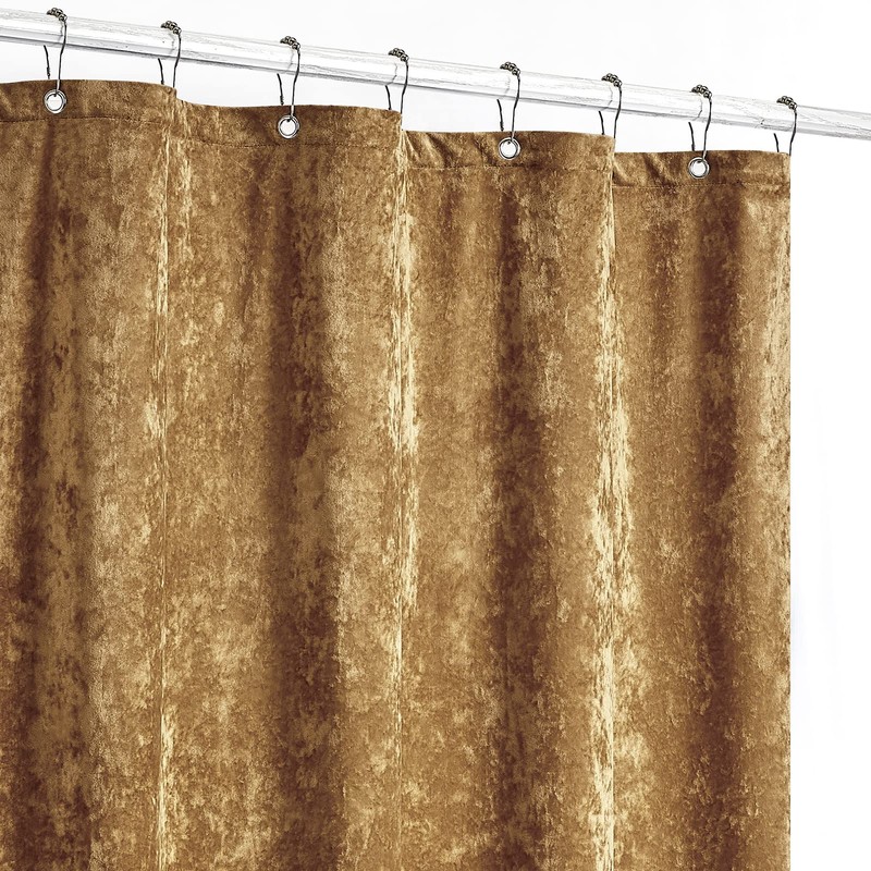 Fredsure Distressed Velvet Shower Curtain Set, 13 Pieces Caramel Gold