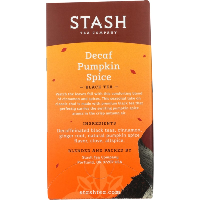Stash Tea, Tea Pumpkin Spice Decaffeinated, 18 Count