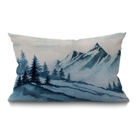 BGBDEIA Cushion Cover Foggy Mountain Watercolor Misty Tree Landscape Ink Paint Beautiful Art Rectangular Throw Pillow Cover for Couch Sofa Home Decor Cotton Linen 12x20 Inch 30 x 50 cm