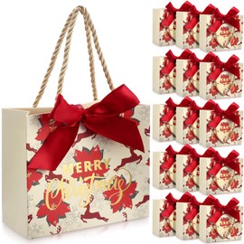Moinchore 40 Pack Small Christmas Gift Bags with Handles Christmas Goodie Bag Xmas Gift Bags with Ribbon 5.5 x 2.4 x 4.7 Inches Christmas Candy Bags Goodies Mini Christmas Bags for Gifts(Poinsettia)