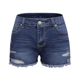 BIUDI FOX Women Mid Rise Stretchy Ripped Jeans Shorts Frayed Raw Hem Casual Denim Shorts Blue M