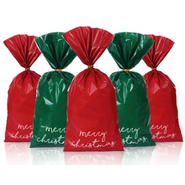 JarThenaAMCS 150Pcs Christmas Cellophane Treat Bags Merry Christmas Candy Cookie Bags Plastic Goodie Bags with Twist Ties for Christmas Holiday Party Supplies