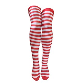 VALICLUD Christmas Red White Stockings Thigh High Striped Over Knee Socks for Women Girls- Size cute