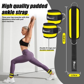 NEALFIT Foot Strap Cable Pull, Kickbacks Foot Strap, Adjustable Foot Cuffs, Cable Pull with Double D-Rings and Neoprene Support (Yellow Single)