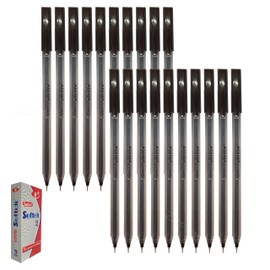 SAINO Softek Ballpoint Pens, BLACK, Fine Point (0.7mm), Pack of 20, Fine Writing Ball Pens, Comfort Grip, Perfect for School Office Home Business Use