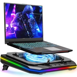 MOUNT PRO Almohadilla de refrigeración para laptop para juegos, soporte enfriador RGB para laptop con potente turbofán (3500 RPM), almohadilla de enfr