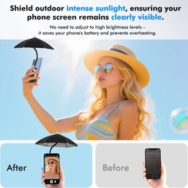 AMUSIGHT Phone Umbrella for Sun, Universal Adjustable Umbrella Phone Shade with Strong Suction Cup,Outdoor Anti-Reflective Glare Blocking Cell Phone Sun Shade, Applicable to All Smartphones（Black）