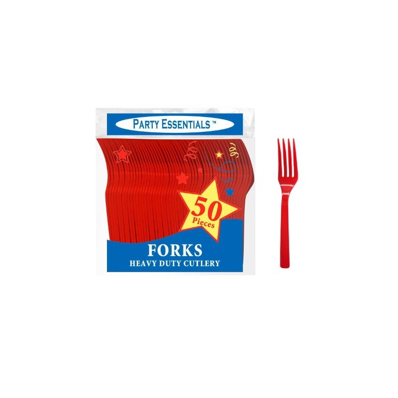 Party Essentials N24507RD Medium-Weight Hard Plastic Plastic Forks, Red (1,200
