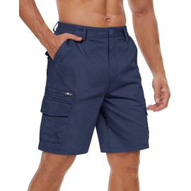 TACVASEN Men's Cotton Cargo Shorts Lightweight Elastic Waist Cargo Short with Zipper Pockets Navy, 38