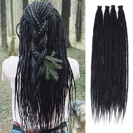 Kraler Dreadlock Extensions, 22" Black Synthetic Crochet Dreads Extensions 100% Handmade Single Ended Dreads Thin 0.6cm Width Reggae Style Dreadlock for Girls(10 Strands)
