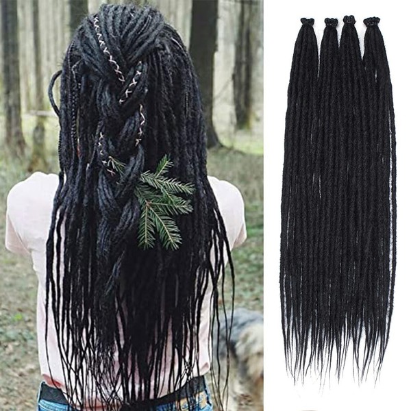 Kraler Dreadlock Extensions, 22" Black Synthetic Crochet Dreads Extensions 100%
