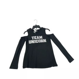 Love Alexa NWT Girls "Team Unicorn" Cold Shoulder Long Sleeve Top XL Black