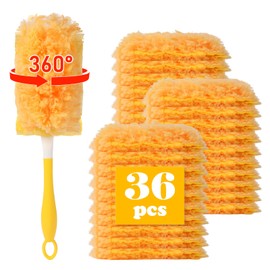 Dusters Refill Compatible with Swiffer Dusters for Cleaning, with 1 Handle, Multisurface 360° Dusters with 4X Microfibers, Disposable Heavy Duty Duster Refills, Helps Remove Allergens,36count