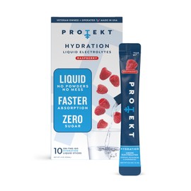 PROTEKT Electrolyte Packets for Recovery & Hydration | Organic & Sugar-Free Electrolytes Drinks | Works Faster Than Powder Drink | On-The-Go Liquid Hydration Drink | Raspberry, 10 Pack