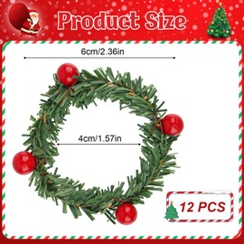 Christmas Napkin Rings, 12 Pcs Holly Berry Napkin Holder Bulk, Wreath Design, for Xmas Thanksgiving Table Decorations