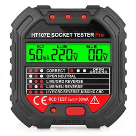 ThreeH Socket Tester Phase Detector with Realtime Voltage Measurement Leakage Detection RCD Test Backlight Alert for Household Wiring Test Leakage Protection Test