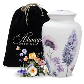Always with Us Cremation Urns for Human Ashes Adult Female | Human Urn for Ashes for Women | Decorative for Cremation, Funeral, Burial, Home | Handcrafted Large Size - Purple Flower