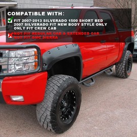 G-PLUS Fender Flares 4PCS,Fit For Chevy Silverado 1500 2007-2013(ONLY Fit 5.8' Short Bed,NOT Fit 07 Classic Models,Not Fit GMC Sierra),Rugged Textured Pocket Riveted Style Black Wheel Flares Set