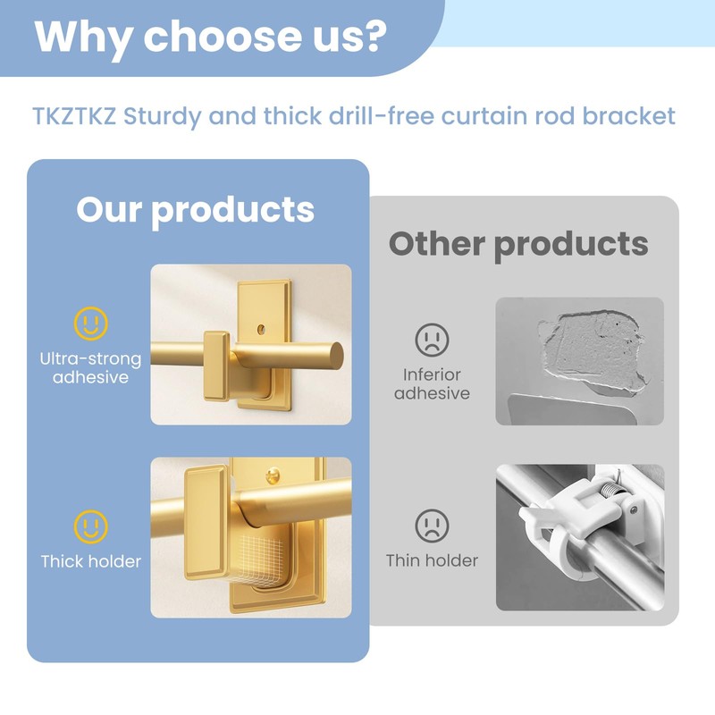 TKZTKZ No Drilling Curtain Rod Brackets:Self Adhesive Curtain Rod Holders