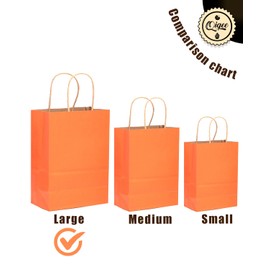 qiqee Large Kraft Paper Bags with Handles 13"x10"x5" 32pcs Gift Paper Bags Orange Solid Color Bags（Large Size）