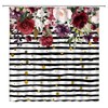 Burgundy Floral Shower Curtain Retro Red Flower Black and White