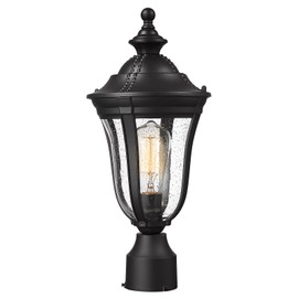 Luminzone Outdoor Post Light Outdoor Pole Lantern Modern Exterior Post Sconce with Seeded Glass in Black Finish Outdoor Post Lamp Waterproof for Patio Porch Entryway Garden