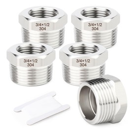 TAISHER 5PCS 304 Stainless Steel New Reducer Hex Bushing, 3/4" NPT Male x 1/2" NPT Female, Reducing Pipe Adapter Fitting