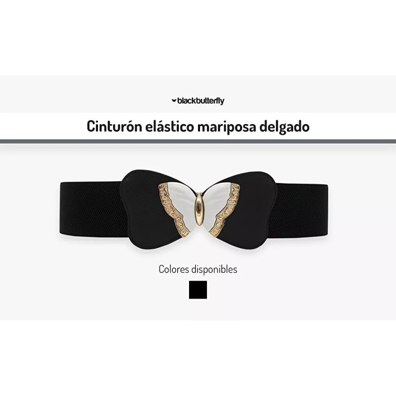 Blackbutterfly Cinturón Elástico Con Hebilla De Mariposa Blanca Para Dama
