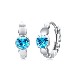 Cubic Zirconia Hoop Earrings 925 Sterling Silver Small Birthstone Earrings with Zirconia Birthstone Hinged Hinged Hoop Earrings for Women Children 10 mm, Sterling Silver