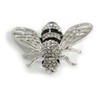 Clear Crystal Black Enamel Bee Brooch in Silver Tone -