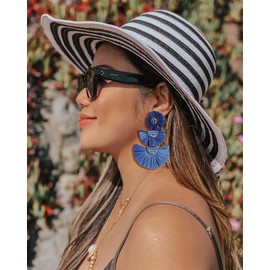 Aretes colgantes bohemios con abalorio de palma de rafia para mujer, Plástico Vidrio, Sin gemas.