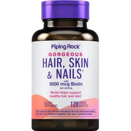 Piping Rock Hair Skin and Nails Vitamins | 120 Caplet Pills | with Collagen | 5000 mcg of Biotin | Non-GMO, Gluten Free Supplement