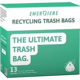 Emergiene 13 Gallon Recycling Trash Bags, 200 Count Drawstring Tall Kitchen Garbage Bags, Pre-Separated, Unscented, Ultra Strong, Leakproof, Sturdy, Translucent Blue