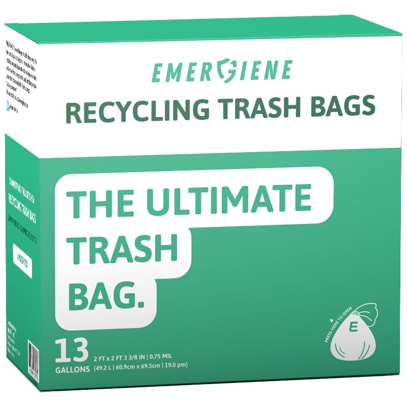 Emergiene 13 Gallon Recycling Trash Bags, 200 Count Drawstring Tall