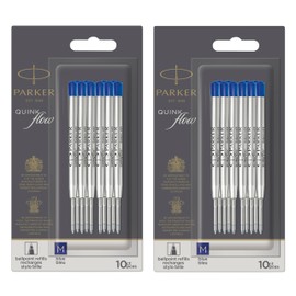 Parker Metal Ballpoint Pen Refills | Medium Point 0.7mm | Blue QUINKflow Ink | Pack of 20