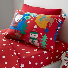 Happy Linen Company Girls Boys Kids Jolly Christmas Xmas Santa Red Standard Reversible Extra Pair Of Standard Pillow Cases