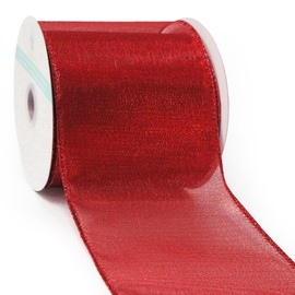CT CRAFT LLC Red Metallic Wired Ribbon 4 inch x 10 Yards for Christmas Home Decor Tree Topper Bow Gift Wrapping DIY Crafts Wreath Garland Wedding