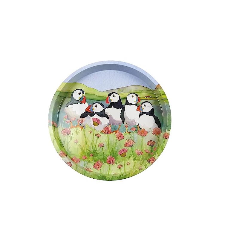 Emma Ball Colourful Round Tin Tea/Drinks Tray - Puffins in