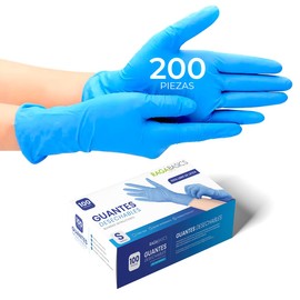 Raganet, 200 Guantes de Nitrilo Vinilo Médico de Alta Calidad Color Azul, Sin Látex, Sin Polvo, Diseño Ambidiestro, Ajuste Perfecto, Desechables y Resistentes. (200 Guantes) (Talla Chica)
