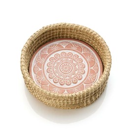Bread Basket with Terracotta Warmer, Bread Basket for Serving, Sized 11.5" w x 11.5" l x 3.5" h, Indian Inspired Mandala Design