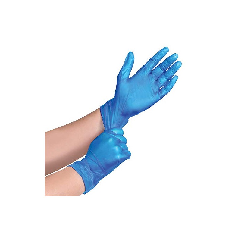 100 (1 Box) x BLUE Vinyl Powder Free Gloves Disposable