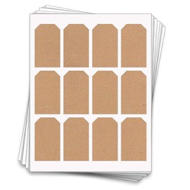 60 Hang Tag Sheet Labels, 3 x 1.75 Inches, for Gifts or Packaging, Kraft Brown for Inkjet or Laser Printers