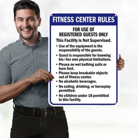 Fitness Center Rules For Use Of Registered Guests Only Sign, 18x24 Inches, 55 mil thick HDPS (high density polystyrene), Made in USA by My Sign Center