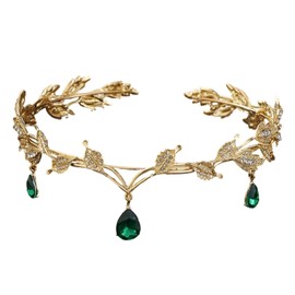 SHUOHONG Elf Headpiece, Princess Crystal Elf Crown, Vintage Rhinestone Tiaras Headband, Forest Fairy Headpiece, Women's Headband Flowers and Leaves Crown Hair Band for Bridesmaids, Alloy steel