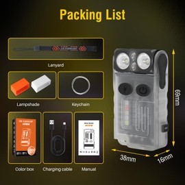 BORUIT V20 Small Powerful Flashlight 180°Head Swivels Super Bright with Cob Side Light, USB C Rechargeable Flashlights with Two-Way Clip,Lanyard and Keychain, Magnetic Buzzer - 13 Modes